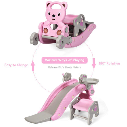 Tovimora™ 5-in-1 Kids Slide and Rocking Toy – Foldable Toddler Climber with Basketball Hoop and Ring Toss
