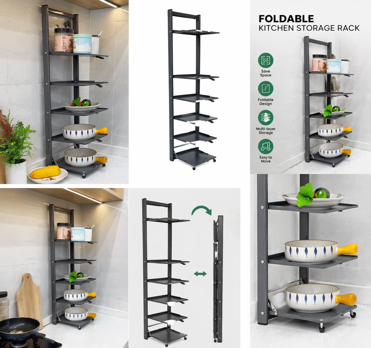 FoldRack™ Foldable Kitchen Storage Organizer
