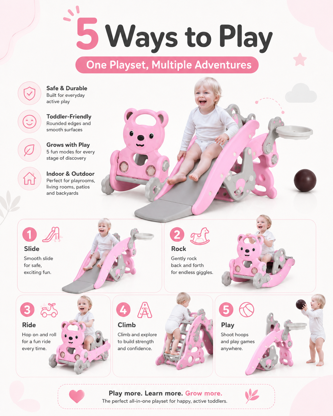 Tivaro™ 5-in-1 Toddler Slide & Rocking Climber – Indoor Outdoor Activity Playset for Ages 1–5