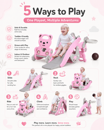 Tivaro™ 5-in-1 Toddler Slide & Rocking Climber – Indoor Outdoor Activity Playset for Ages 1–5