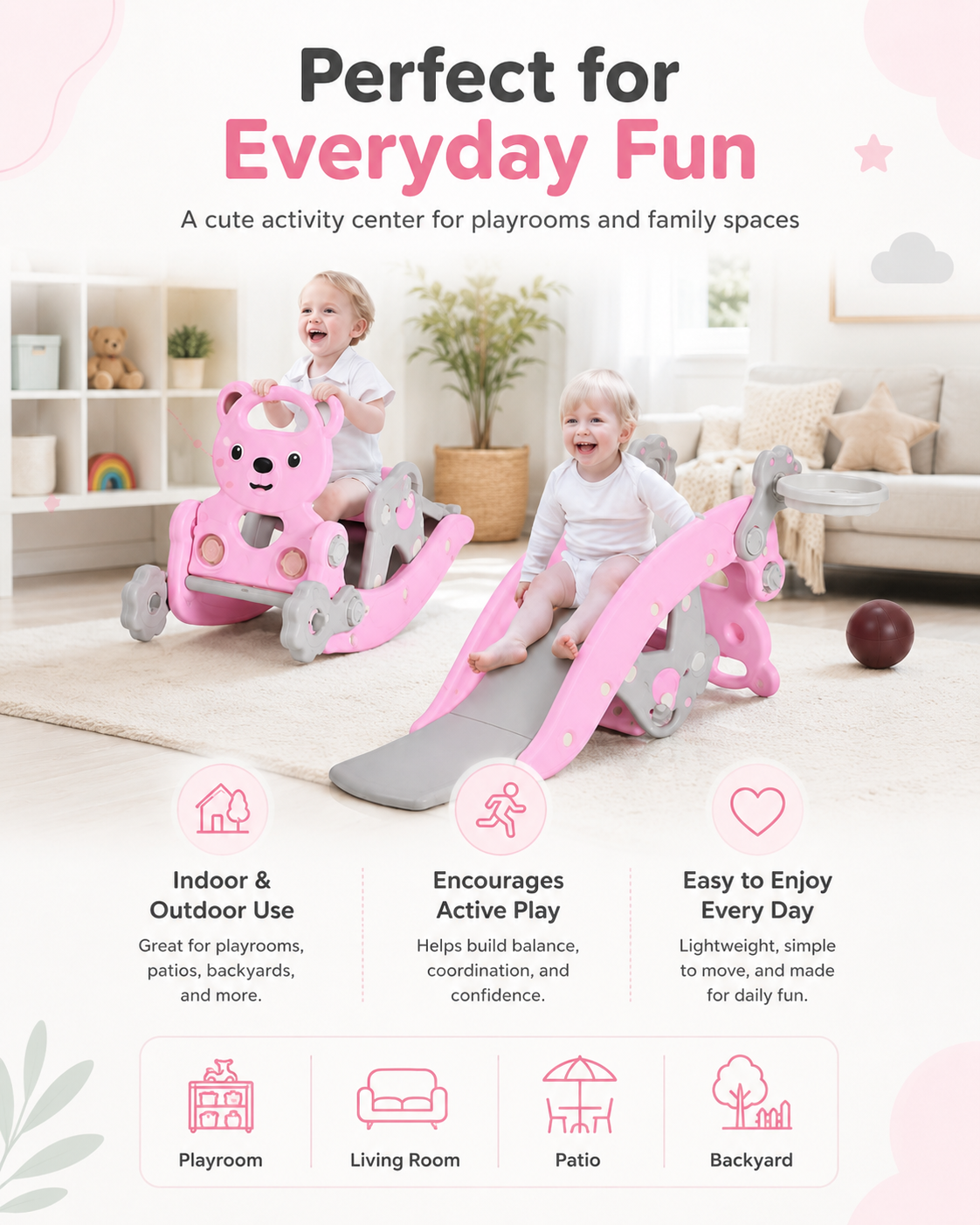 Tivaro™ 5-in-1 Toddler Slide & Rocking Climber – Indoor Outdoor Activity Playset for Ages 1–5